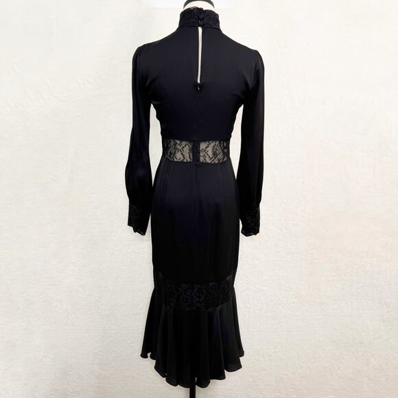 Milly Arianna Python Lace Dress Black Midi Long Sleeve Cocktail Party Size 4 - Picture 5 of 15